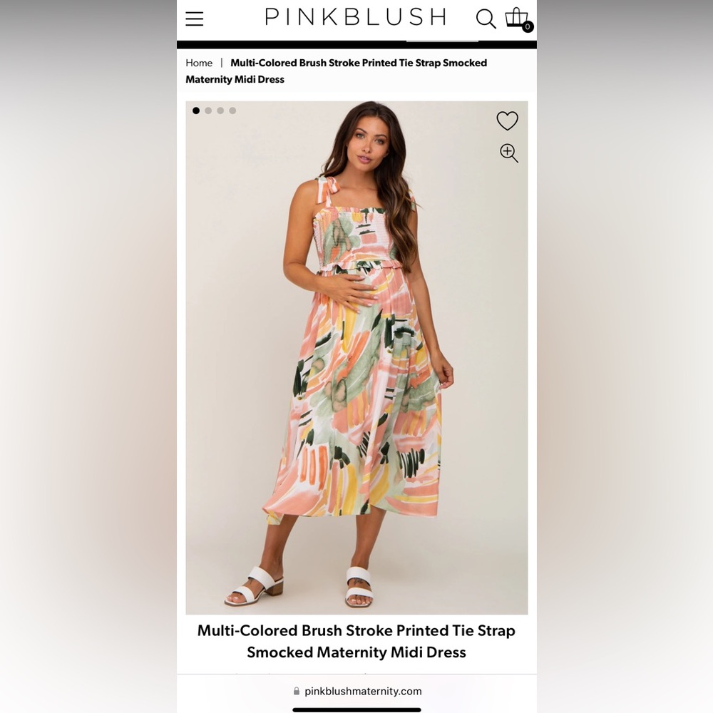 PINKBLUSH Multi-Colored Brush Stroke Printed Tie Strap Smocked Maternity Dress